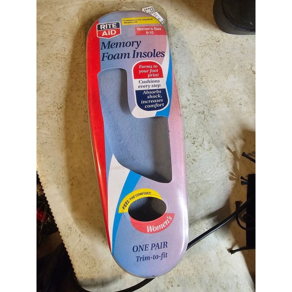 Rite Aid Memory Foam Insoles Womens Size 6-10 Trim to Fit Blue Cushioned 1 Pair